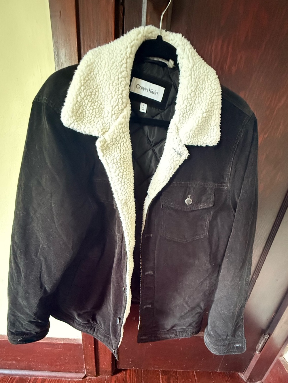 Calvin Klein Men’s Black Jacket with Cream Sherpa Collar